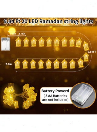 Ramadan Lights, Moroccan Lantern Decorative Lights, 20 LED Fairy Lights 10Ft Battery Powered, Waterproof Golden Raindrop Lights for Ramadan Bedroom Garden Wedding Party Decor - view 3